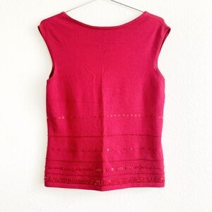 INC vintage red elegant blouse sleeveless top silk nylon blend Large knit beads
